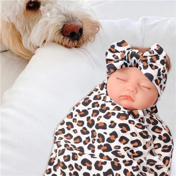 NEW Baby Girl Newborn Receiving Blanket with Headband Set Baby Swaddle Nursery - Picture 7 of 7